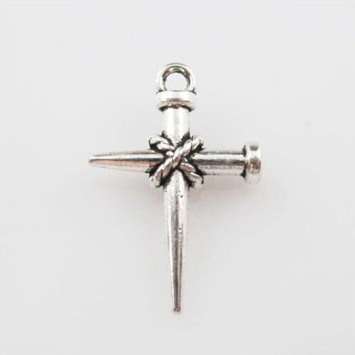 20 New Charms Tibetan Silver Nail Cross Pendants DIY 16x24mm