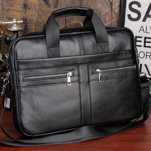 New Business Genuine Leather Mens Briefcase 14" Laptop bag Handbag Large Cowhide Men Messenger Shoulder bags Tote Crossbody bag