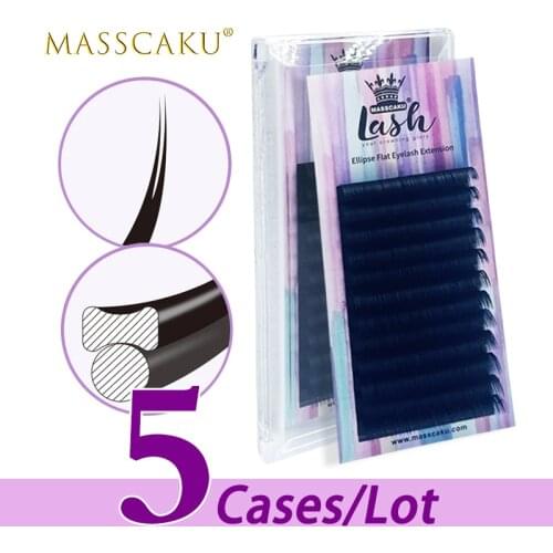 5case/lot MASSCAKU custom private label 0.15 0.20 thickness flat eyelash bulk super matte flat eyelash extension for beauty