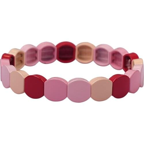 Pink Enamel Bead Bracelet Stretchy Honeycomb Tile Beaded Friendship Bracelet Cuff Stackable Army Candy Braclet For Women Girls