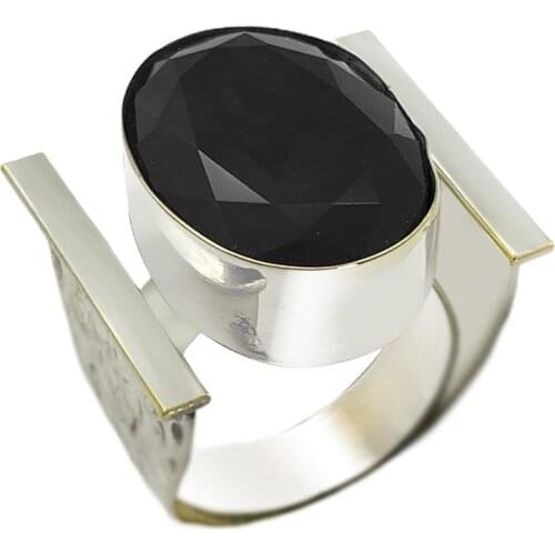 Black Onyx Stone Silver Authentic Women Ring 101 Series Mardin Midyat Silver