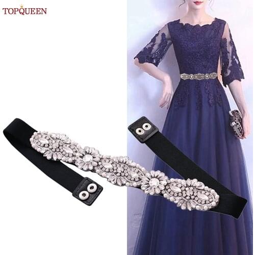 TOPQUEEN S237-D Bright Belt Women Jewelery Belt of Rhinestone on Waist Embellished Belt Adult Party Formal Dress Belt Female
