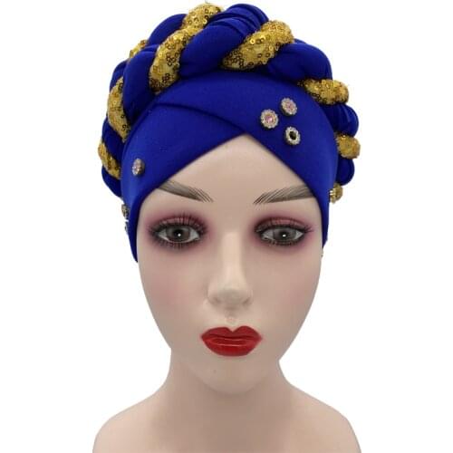 Ready Female Head Wraps Latest Diamonds Turban Cap for Women African Auto Geles Aso Oke Headtie Muslim Headscarf Turbans Hat