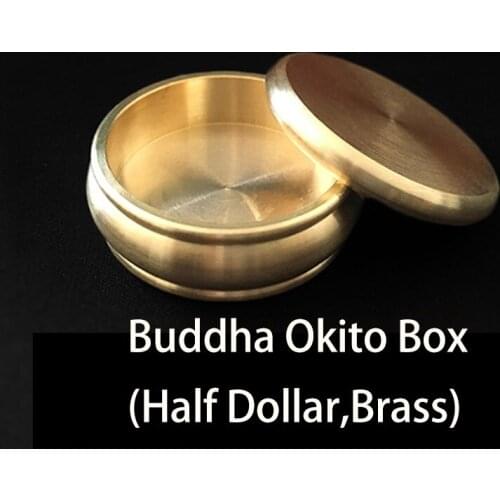 Buddha Okito Box (Half Dollar,Brass) Magic Tricks Close Up Magia Coin Appear Penetrate Magie Mystery Box Magica Gimmick Props