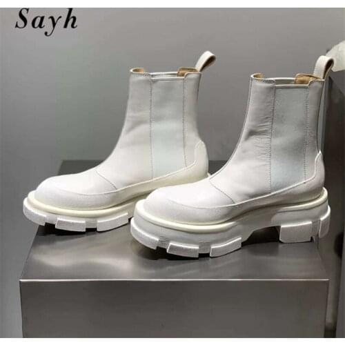 2020 Fashion Platform Women Boots Leather Ankle Martin Boots Chunky Heel Luxury Brand Design Punk Motorcycle Boots