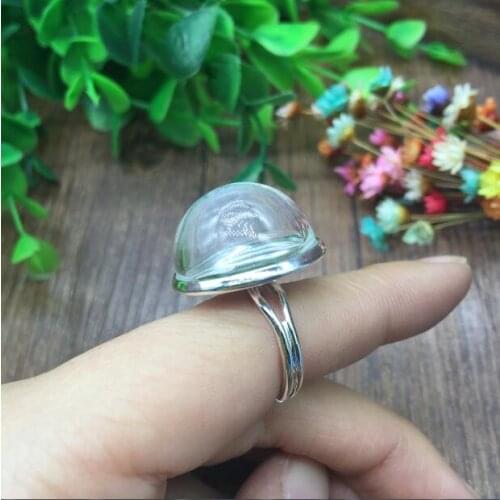5sets silver plated adjustable ring tray setting 20mm half round glass cover dome jewelry DIY finding making charm handcraft art