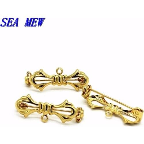 50 PCS 10*28mm Metal Brass Bowknot Brooch Settings Safety Gold Silver Plated Brooch Pin DIY Handmade Jewelry Accessories