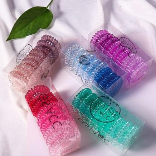 9pcs/set Colorful Elastic Plastic Rubber Telephone Cord Wire Hair Ring Band Hairpin Accessories for Grils