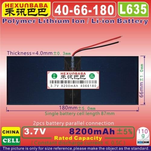 [L635] 3.7V 8200mAh [4066180] PLIB ( polymer lithium ion / Li-ion battery ) for tablet pc, Ainol NOVO10 Hero Quad core