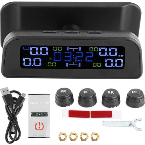 Araba aksesuar tire pressure gauge meter Solar Power Tire Pressure Monitoring System LCD Display Car TPMS with Externa Sensor