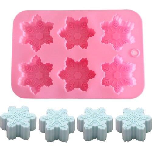 6 Cavities Xmas Christmas Snowflake Silicone Cake Baking Pan Mousse Cake Mold Muffin Cups Chocolate Mold Candle Soap DIY Mould
