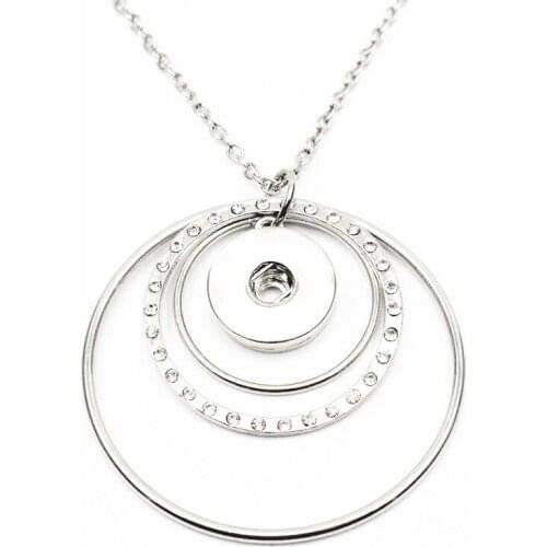 Hot selling 1pcs/lot Crystal Round Snap Buttons Necklace long chain 50cm Alloy pendants for women Necklace
