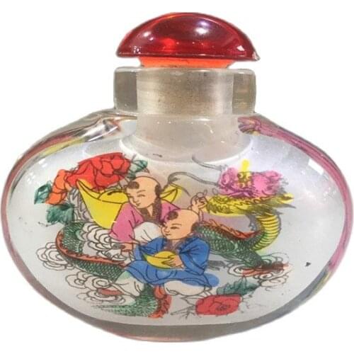 Chinese old beijing glass built-in painting snuff bottle inside painted Characters pattern