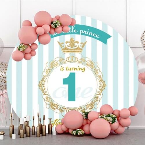 Laeacco Round Backdrop Our Little Princess Is Turning One Stripes Birthday Party Customized Banner Circle Photography Background