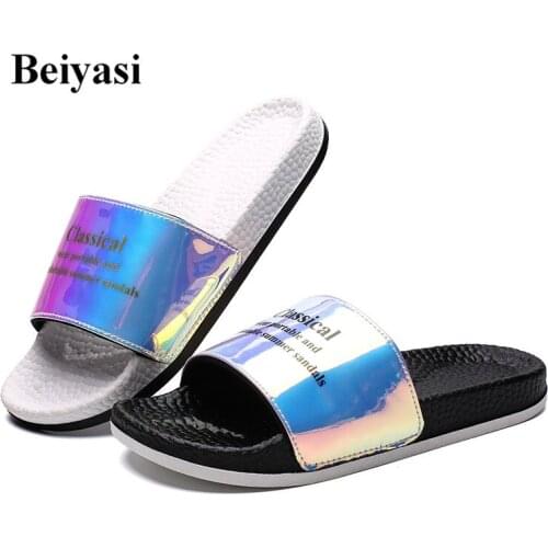 Summer Fashion Black Slippers Mens Non-slip Slippers Mens Soft Comfortable Shiny Slipper Korean Glitter Shoes Zapatos De Verano