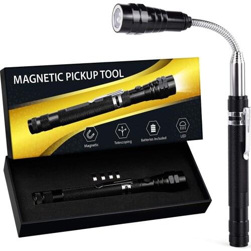 LED Magnetic Pickup Tool, Mens Gifts for Dad Telescoping Pick Up Stick Magnet Flashlight Unique Cool Tool Gadget for Men