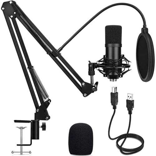 Metal USB Microphone Condenser Recording Microphone Wired Mic with Stand for Computer Laptop PC Karaoke Studio Recording