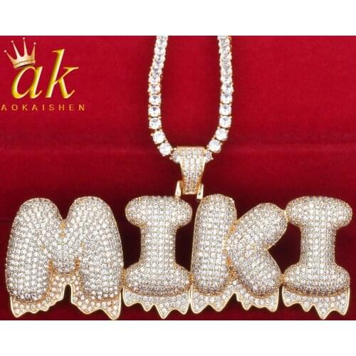 Custom Name White Color Drip Bubble Letters Pendants Necklaces Mens Zircon Hip Hop Jewelry