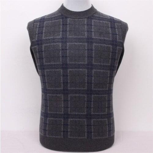 High grade pure goat cashmere plaid knit men fashion turtleneck thick pullover sweater dark grey S/3XL