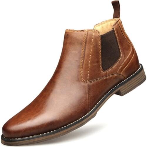 Winter Brand Mens Chelsea Boots Ankle boots Genuine Leather Man boots Slip-on Casual Martin boots male Large size mens shoes