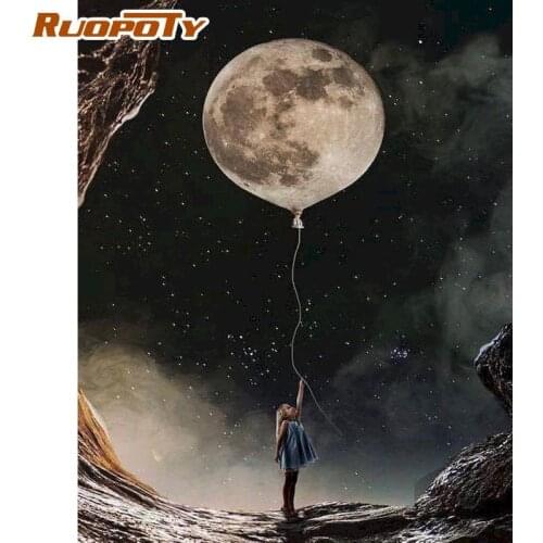 DIY Drawing By Number Sky Paint On Canvas Color Figure Gril HandPainted Painting By Number Picture For Adults painting landscap