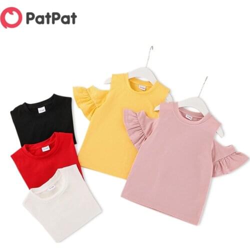 PatPat Baby/Toddler Girl Ruffled Off Shoulder Solid Tee