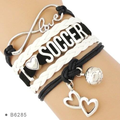 Infinity Love Gift for Fans Soccer Mom Coaches Faith Football Charm Leather Mens Bracelets for Women