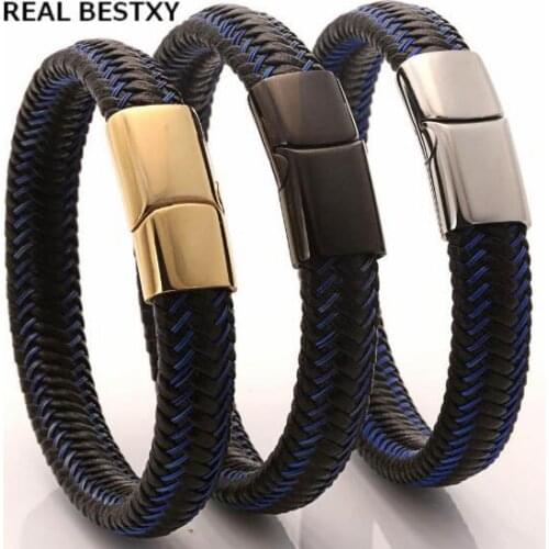REAL BESTXY Custom Logo Casual Men Female Braided Bracelets Custom Made Stainless Steel Jewelry Magnetic Clasp Handmade