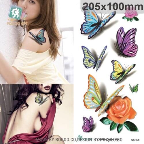 Rocooart QC-608 Butterfly 3D Taty Sexy Women Waterproof Temporary Tattoo Sticker Fake Tattoo Tatuagem For Girls Lady Flash Tatoo