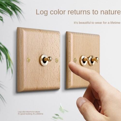 Retretro personality light switch socket, solid wood brass toggle switch Plate, EU standard antique home switch AC110V -250V