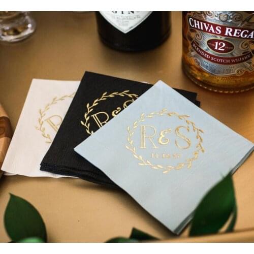 Custom 25pcs Monogrammed Wedding Dinner Napkins, Beverage Napkins, Personalized Napkins, Wedding Favors, Rustic Wedding Favors