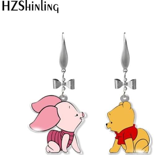 2021 New Arrival Kawaii Bear Loves Honey Winnie the Pooh and Friends Epoxy Acrylic Dangles Handmade Fish Hook Earrings