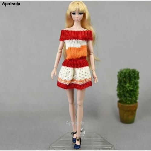 Orange Pure Manual Knitted Handmade Sweater For Barbie Doll Dress Clothes Outfits 1/6 Dollhouse Accessories Gifts For Kids Toys