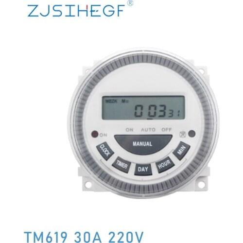 TM619 220VAC Heavy Load 30A Weekly Programmable Daily Timer Switch Timer Oven Timer Cooking with Waterproof Cover Timer Box