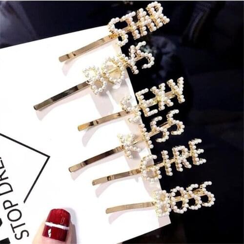 1PC Bling Pearl Letter Hairpins Headwear for Women Girls Hair Clips Pins Barrette Tools Hair Accessories Fashion