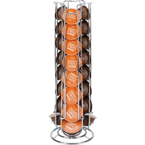 Iron Chrome Plating Display Capsule Rack Rotatable Coffee Pod Holder Stand Storage Shelves For 24pcs Dolce Gusto Capsule