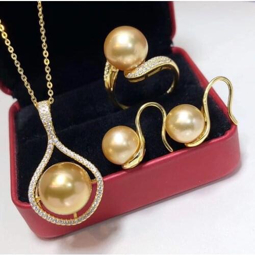 D318 Pearl Sets 925 Sterling Silver 9-11mm Natural Fresh Water Golden Pearls Females Jewelry Sets for Women FIne Jewelry Sets