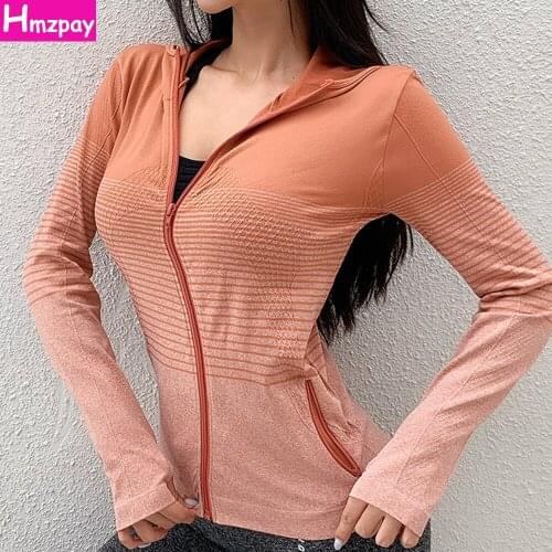 Ladies Zipper Sports Jacket Stretch Training Workout Clothes Tight-Fitting Quick-Drying Yoga Long-Sleeved Thumb Hole Running Top