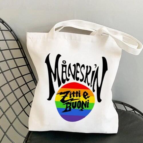 Shopper Maneskin zitti e buoni Diversity Rainbow Pride Month Bag Harajuku women Shopping Bag Canvas Tote Bag Shoulder Lady Bag