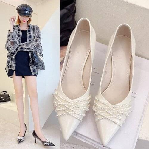 White high heels womens stiletto heel 2021 spring and summer new pointed pearl sandals womens shoes