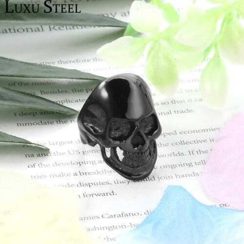LUXUSTEEL set anillos Halloween stainless steel rings for women Skull Shape Finger Rings Women Men Party Best Friend Gift