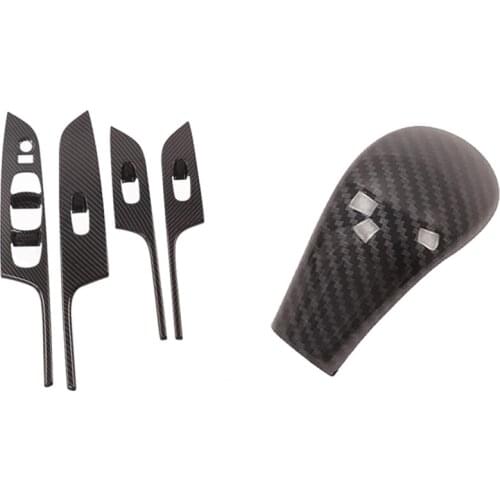 2 Set Car Accessories: 1 Set Car Window Glass Lift Switch Button Panel Cover & 1 Set Gear Shift Knob Head Cover