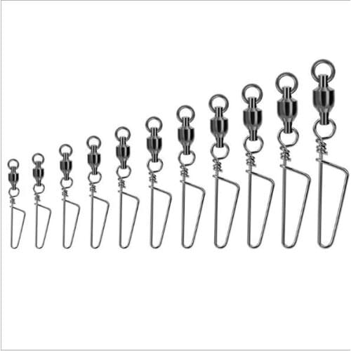 50pcs 0# 2# 4# 6# 8# Ball Bearing Swivel with Coastlock Snap fishing swivels sae fishing hook No Rust Jig hook jigging fishing