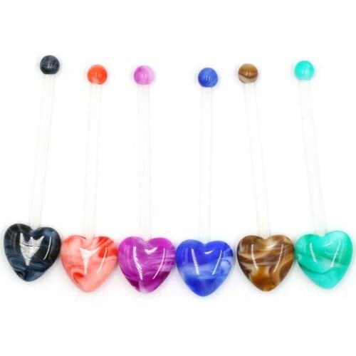 6pcs/lot Heart Pregnancy Belly Ring Flexible Barbell Belly Ring Acrylic Maternity Belly Bar Body Piercing Jewelry