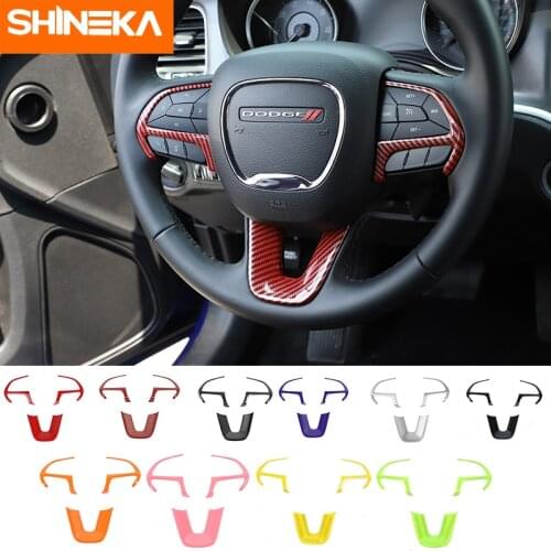 SHINEKA Interior Accessories For Dodge Challenger 2015+ Car Steering Wheel Decoration Cover Stickers For Dodge Charger 2015