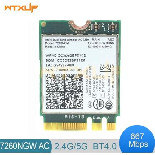 7260AC Intel Wireless-AC 7260 7260NGW Dual band NGFF M.2 802.11ac 867Mbps wifi + Bluetooth BT 4.0 Wlan WiFi network Card