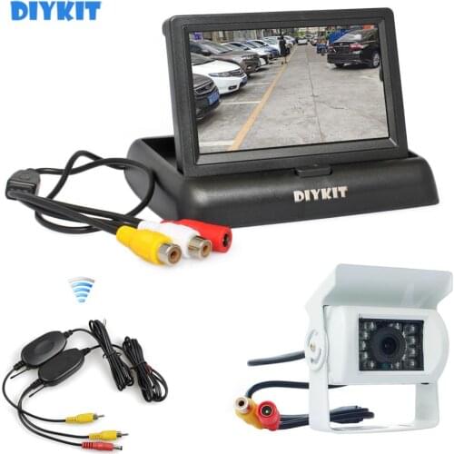 DIYKIT Wireless 4.3inch Foldable Rear View Monitor Car Monitor Waterproof CCD Reverse IR Night Vision Bus Truck Camera White