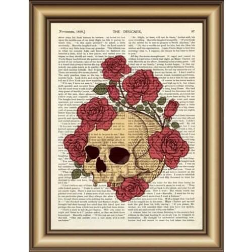 Skull Rose Dictionary Canvas painting wall Art Poster Print Pictures Home Decoration Vintage Book Page Print wall decor gifts