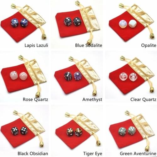 D6 Dice 1 Pair Natural Crystals Healing Amethyst Rose Quartz Jasper Gemstone Unique 6 sided Hand Carved Stone With Pouch