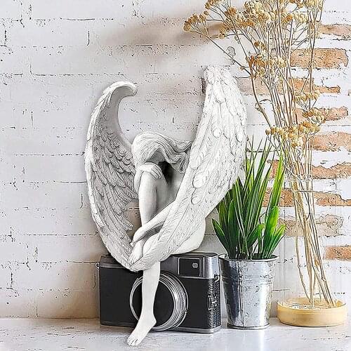 Redemption Angel Wing Decor Outdoor Statues Decoration Crafts for Backyard Patio Porch Yard Sculpture Resin Anguished Goddess